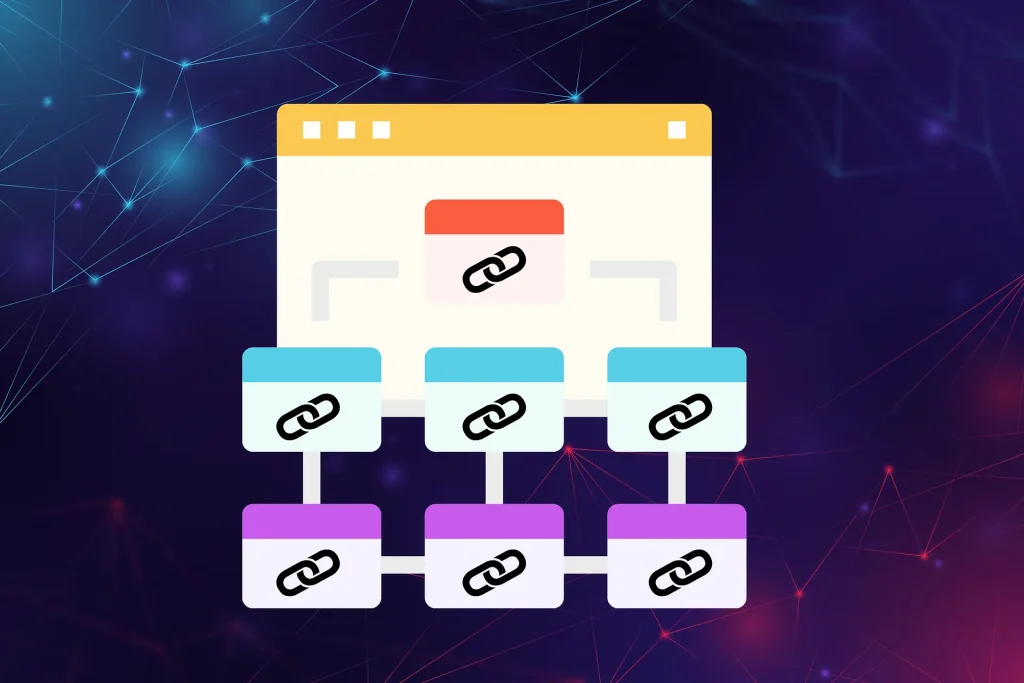 Illustration of a website structure with interconnected blocks representing internal links, symbolising how search engines perceive website link architecture.