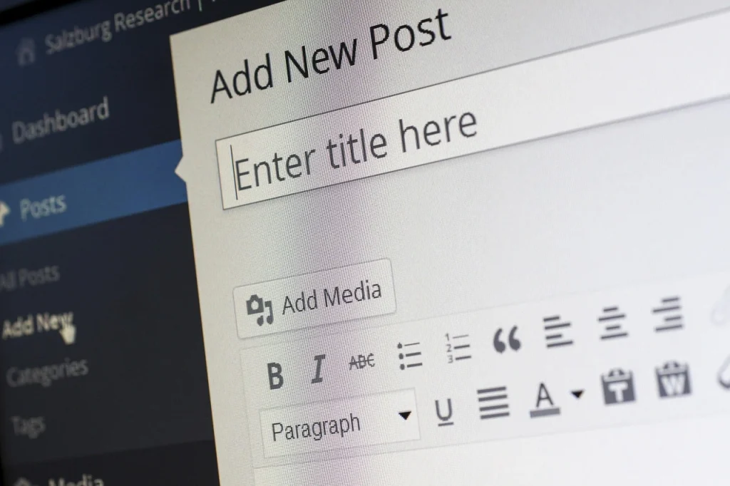 Close-up of a WordPress editor screen showing the "Add New Post" interface, symbolising content creation as a key tactic in beginner link-building strategies.